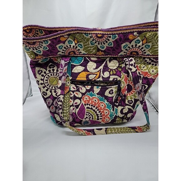 Vera Bradley Tote Bag Plum Crazy Retired Quilted W/ 2 Small Wallet/Wristlets - Picture 8 of 10